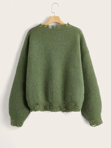 Vista 2 de SHENHE Suéter de cuello redondo rasgado con patrón de esqueleto de gran tamaño para mujer