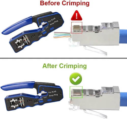 Vista 4 de LEATBUY - Kit de herramientas de crimpado RJ45, CAT6 CAT5, conector de paso de 50 piezas, cubierta de 50 piezas, probador de cables de red, cortador