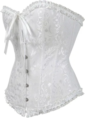 Vista 3 de Corsé de talla extragrande para mujer con ribete plisado floral y ceñidor de cintura