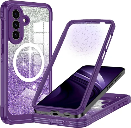 Vista 29 de Hekodonk Funda magnética para Galaxy A17 5G, [compatible con Magsafe] [Protector de pantalla de vidrio templado integrado] [tarjeta con purpurina]