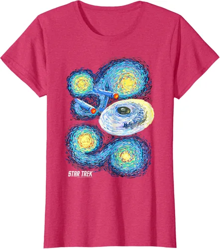 Vista 9 de Star Trek Camiseta de pintura de noche estrellada de la serie original, Negro, S