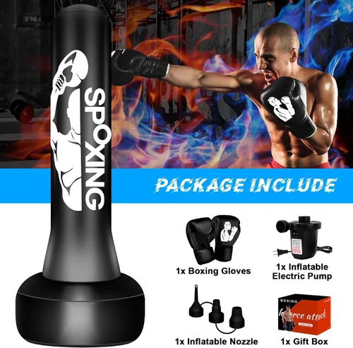 Vista 8 de Freestanding Punching Bags for Adults Teens - 70" Heavy Bag with Stand Men Standing Boxing Inflatable Kickboxing Training MMA Muay Thai Fitness