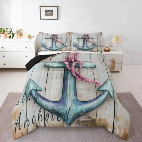 Vista 46 de Erosebridal Edredón náutico costero, juego de ropa de cama y colecciones de playa de verano, estilo clásico, edredón de plumón oceánico