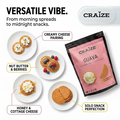 Vista 6 de Craize Guava Crisps Galletas de maíz tostadas sin gluten, veganas, kosher, paquete de 6, 4 onzas cada una