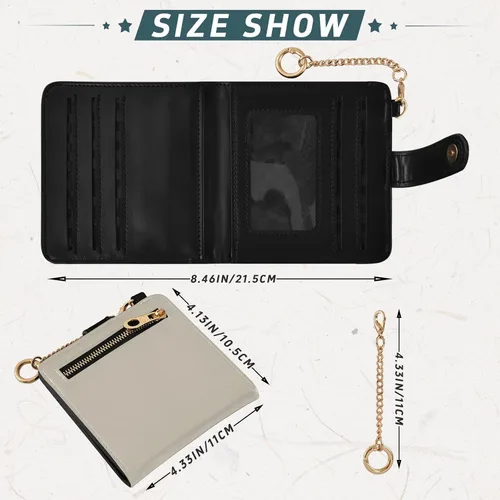 Vista 3 de Sinestour Custom Beige pattern Small Wallet for Women RFID Blocking Leather Bifold Small Purse with Card Holder Zipper Coin Pocket ID Window