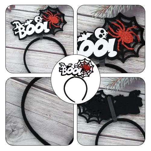 Vista 6 de TIMMOKO Diademas de Halloween para mujeres y niños, tela de araña negra, araña roja, blanco, murciélago, calavera, disfraz de fiesta de Halloween