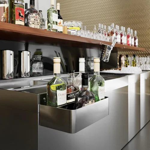 Vista 5 de Abreast - Estante de acero inoxidable de doble nivel de 15 pulgadas, organizador de botellas de licor para bares, restaurantes, discotecas y bares