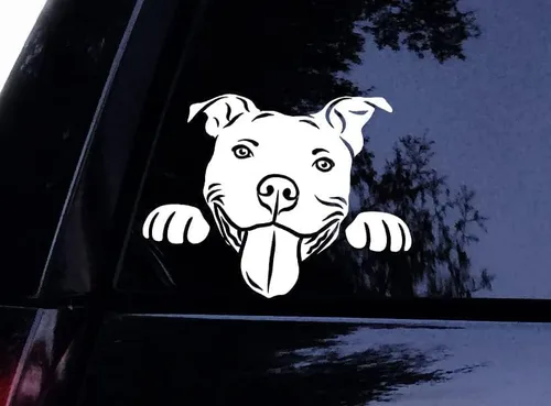 Vista 2 de Pitbull - Calcomanía de cara de hoyo Happy Peeking - Calcomanía para automóvil, calcomanía para laptop, calcomanía para ventana de automóvil