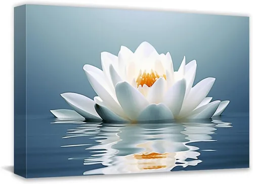Vista 7 de QIXIANG Lienzo decorativo para pared, diseño de flor de loto, arte para pared, diseño de loto blanco, spa, meditación, yoga, decoración de sala