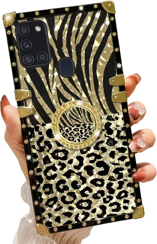 Vista 9 de Funda para teléfono Samsung Galaxy A21S con soporte de anillo, diseño retro elegante de lujo, estampado de leopardo, guepardo, dorado, protección