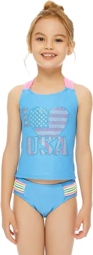 Vista 3 de SETMVVQ Traje de baño de dos piezas para niñas tankini para niñas traje de baño deportivo con espalda cruzada traje de baño de 3 a 14 años
