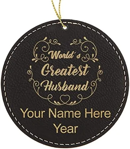 Vista 6 de LaserGram Personalized Christmas Ornament, World's Greatest Husband, Faux Leather, Custom Laser Engraved Gift Idea (Round Shape, Pink)