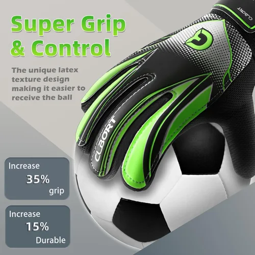 Vista 34 de Guantes de portero de fútbol para jóvenes y niños, guantes de portero con palmas de súper agarre, guantes de fútbol antideslizantes, protección