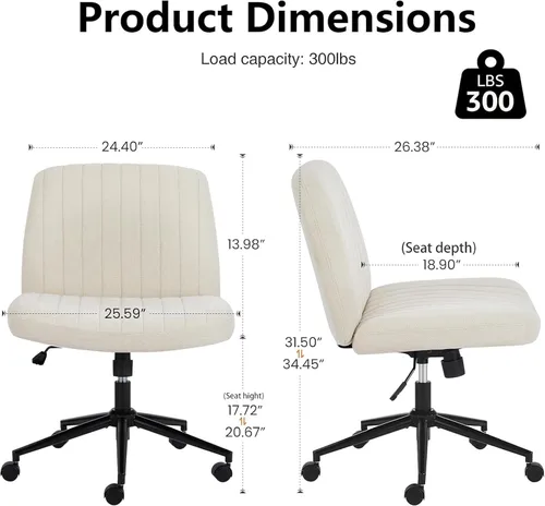 Vista 2 de OLIXIS Silla cruzada con ruedas, silla de tocador, escritorio de oficina en Beige