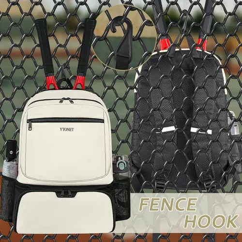 Vista 6 de Ytonet - Mochila de tenis para mujer y hombre, 2 raquetas Insulated Pocket and Ventilated Shoe Compartment, Gym Bags with Fence Hook for