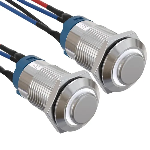 Vista 16 de APIELE Interruptor de botón de bloqueo de 0.472 in SPST pre-cableado de 5.906 in de cabeza redonda alta aleación de aluminio 1NO 1 normalmente