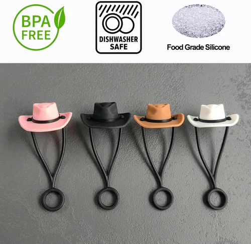 Vista 5 de HOMDSG Paquete de 4 cubiertas de pajita de sombrero de vaquero de silicona compatibles con la taza Stanley de 30 y 40 oz, lindo accesorio divertido