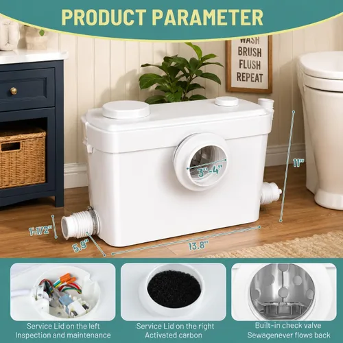 Vista 4 de 750PRO Macerator Pump, Upflush Toilet Sewage System for Basement, 36ft