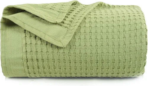 Vista 10 de Manta de tejido de gofre 100% algodón, tamaño individual, manta térmica transpirable, ligera, cómoda para todas las estaciones, suave algodón
