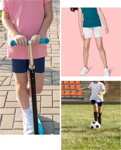 Vista 5 de BOOPH Pantalones cortos de ciclismo para niñas, pantalones cortos de baile con volante para niños, paquete de 3