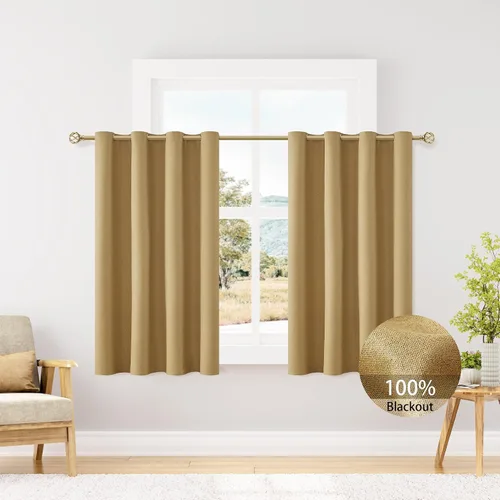 Vista 98 de ChrisDowa Cortinas 100% Opacas de Abedul Sólido de 45 Pulgadas de Largo, 2 Paneles para Dormitorio y Sala de Estar, Estilo Granja Oscurecedoras