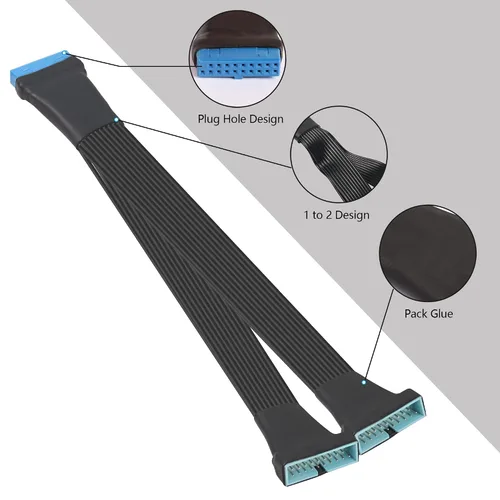 Vista 4 de GINTOOYUN Cable de extensión de cabecera USB 3.0 de 1 pie 19/20 pines 1 a 2 Y Splitter Adaptador de extensión interno DIY (11.8 in 11.8 pulgadas)