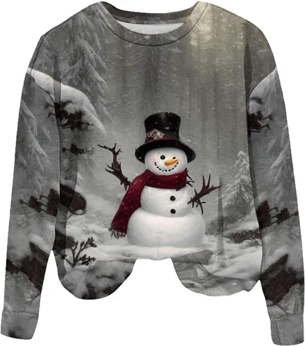 Vista 4 de Homisy 2023 New! Vintage Snowman Long Sleeve Top for Women Christmas Printed Shirts Dressy Loose Fit Blouses FallWinter