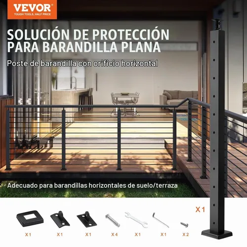 Vista 2 de VEVOR Poste de Barandilla de Cable para Escalera y Cubierta 36 x 0.98 x 1.97 pulgadas Poste de Pasamanos de Cable de Acero Inoxidable con Acabado
