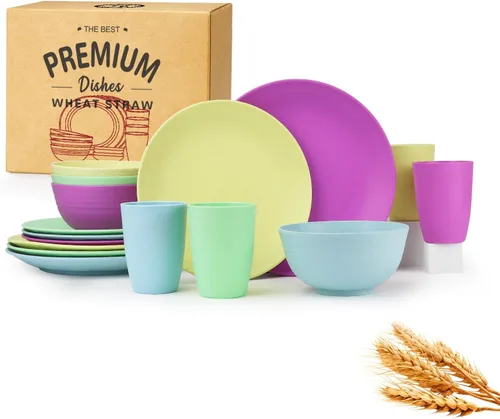 Vista 15 de Homienly Juegos de Vajilla Premium de Paja de Trigo, Platos y Tazones Ligeros e Irrompibles, Tazas, Servicio para 4, Apto para Lavavajillas