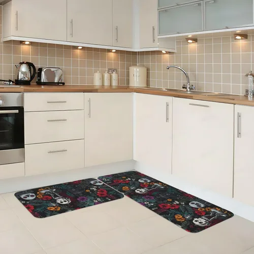 Vista 2 de Antifatigue Kitchen Mats for Floor 2 Piece - Tropical Robot Print Kitchen Rugs Washable, Non Slip Runner Rug Standing Mat for