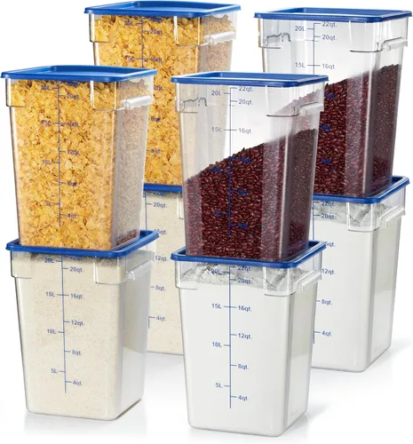 Vista 16 de CURTA Paquete de 4 recipientes de almacenamiento de alimentos con tapas azules, policarbonato transparente cuadrado de 12 cuartos de galón y 22 12