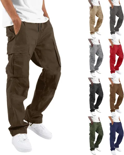 Vista 6 de Pantalones cargo para hombre, holgados, a la moda, pantalones atléticos, casuales, holgados, pantalones de carga rectos, pantalones deportivos