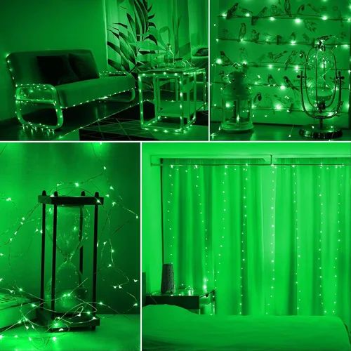 Vista 7 de RUICHEN Alambre de cobre de 33 pies, 100 luces LED USB con interruptor de encendido/apagado, verde