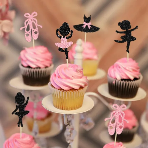 Vista 7 de Gyufise 30 piezas de tutú de bailarina para cupcakes con purpurina negra para ballerina, decoración de cupcakes para bailarina, baby shower, fiesta