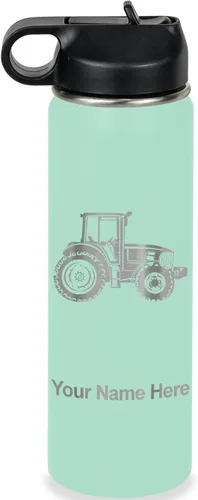 Vista 15 de LaserGram Botella de agua personalizada, tractor agrícola, acero inoxidable de doble pared aislada al vacío con popote superior, regalo grabado