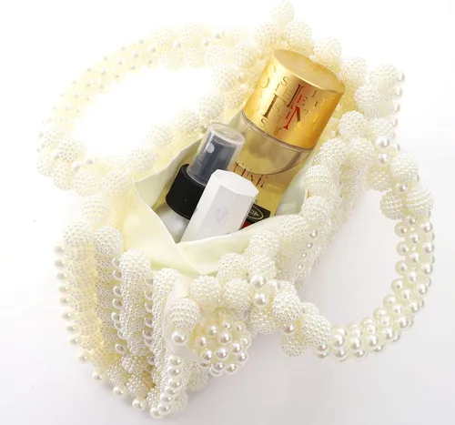 Vista 6 de YUSHINY - Bolso de noche hecho a mano con cuentas de perlas para mujer, con asa superior y bolsa