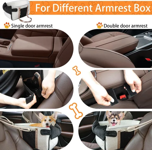 Vista 4 de Asiento de coche para perros pequeños, consola central portátil ajustable, asiento de auto para perro, asiento de auto extraíble para gatos, asiento