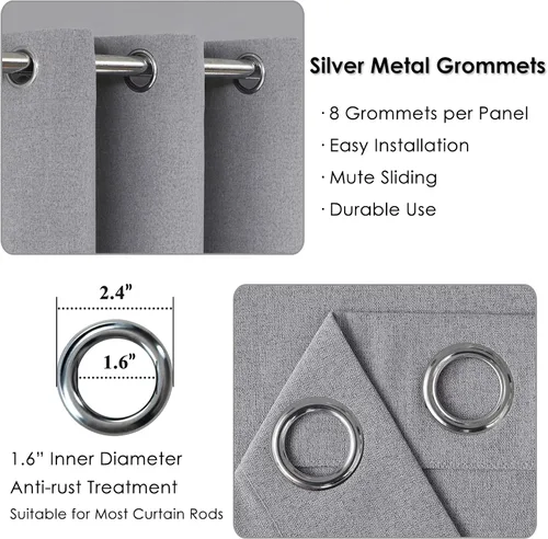 Vista 2 de Melodieux Cortinas 100% opacas para dormitorio, aislamiento térmico, reducción de ruido, cortinas de ventana de lino con ojales para sala de estar