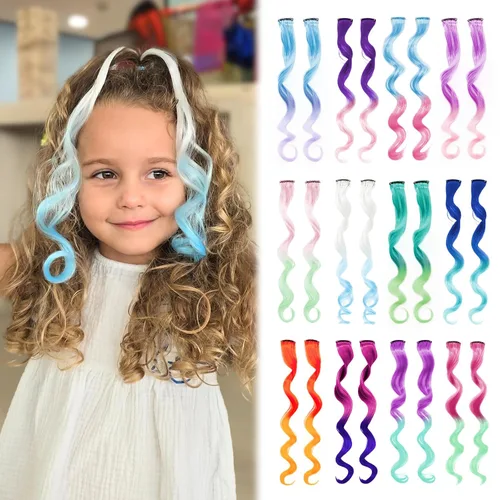 Vista 9 de Dreamlover Extensiones de cabello con brillantina para niñas, accesorios para el cabello para mujeres, 24 piezas