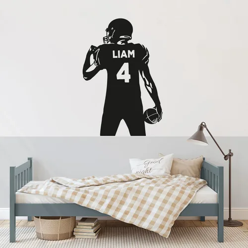 Vista 2 de Diseño de habitación deportiva con calcomanía de pared personalizada de fútbol, ideal para amantes del fútbol y jugadores, calcomanía personalizada