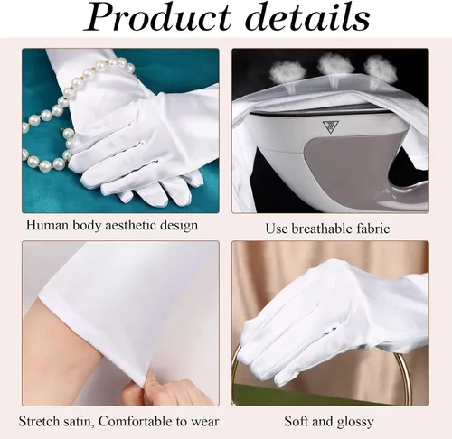 Vista 5 de Guantes blancos largos de los años 20 para mujer, guantes de noche de ópera, guantes de satén, guantes de novia para mujeres, bodas