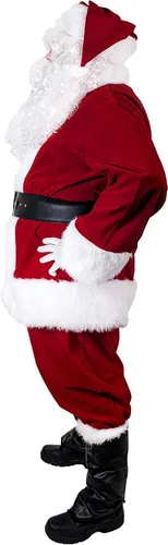 Vista 3 de Disfraz de Papá Noel para adultos y hombres, 11 piezas, color rojo, de lujo, clásico, terciopelo, para fiesta de Navidad, cosplay
