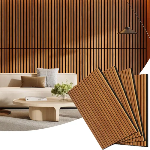 Vista 17 de Paquete de 4 paneles de madera para pared, 47.24 x 12.79 pulgadas, paneles de pared de listones de madera acústica para decoración de interiores
