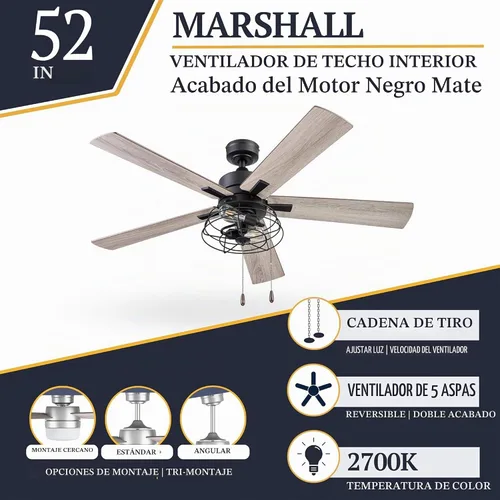 Vista 2 de Prominence Home - Ventilador de techo Marshall 51457-01, 52, negro mate