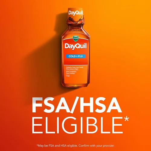 Vista 6 de Vicks DayQuil - Alivio multisíntoma para tos, resfriado y gripe, 8 onzas líquidas (sin somnolencia), alivio del dolor de garganta, fiebre