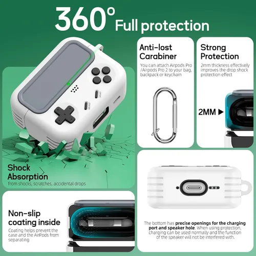 Vista 7 de Inesore Funda compatible con AirPods Pro de 2ª/1ª generación con soporte para teléfono y kit de limpieza, compatible con MagSafe, bloqueo automático