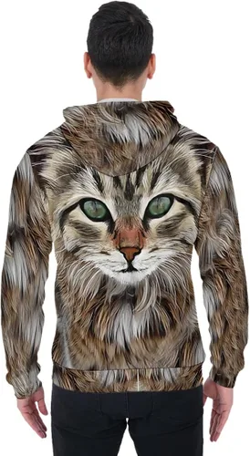 Vista 4 de PVBStrong - Sudadera con capucha negra con cremallera para hombre, estampado 3D, bolsillo de canguro, con cremallera, sin mangas, disfraz