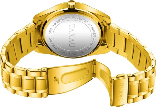 Vista 6 de Taxau Reloj para hombre de acero inoxidable para hombre, relojes de pulsera con fecha de cuarzo para hombre, reloj analógico impermeable para hombre