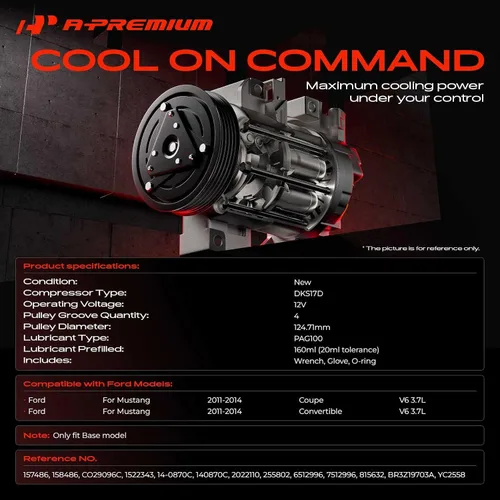 Vista 2 de A-Premium Compresor de aire acondicionado con embrague compatible con Ford Mustang 3.7L 2011-2014