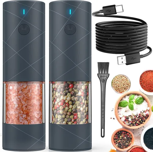 Vista 10 de 1 pieza de molinillo eléctrico de sal y pimienta USB recargable con luz LED cálida, grosor ajustable Lidaop de gran capacidad molinillo automático